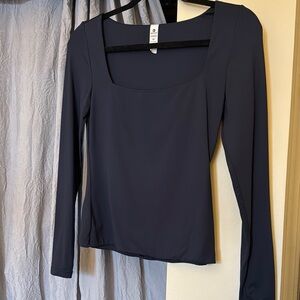 90 Degree By Reflex Navy Blue Fitted Long Sleeve Blouse